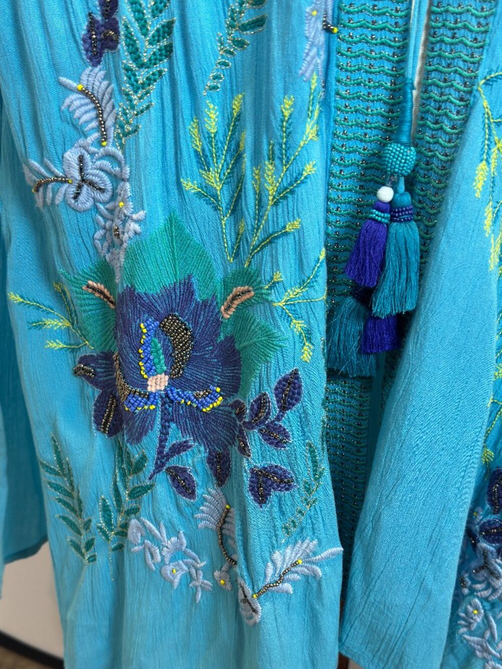 Chico’s Special Edition Embroidered Beaded Turquoise Ruana Duster Kimono S/M - Picture 4 of 16